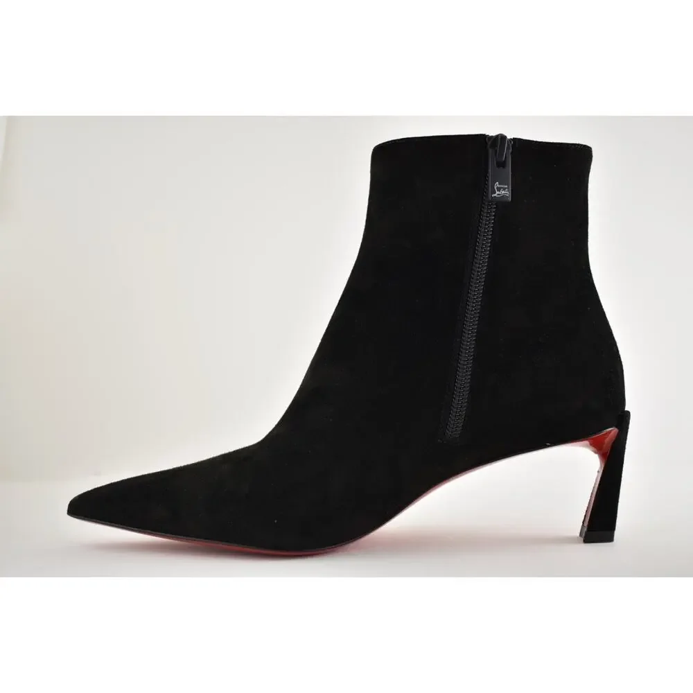 Christian Louboutin Condora Booty 55 Black Suede Pointed Ankle Heel Boot 37.5